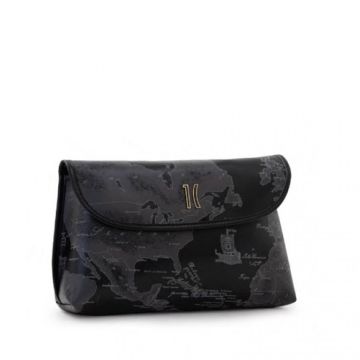 POCHETTE #BEAUTY MEDIA CON PATTA ECOPELLE STAMPA GEO NERO