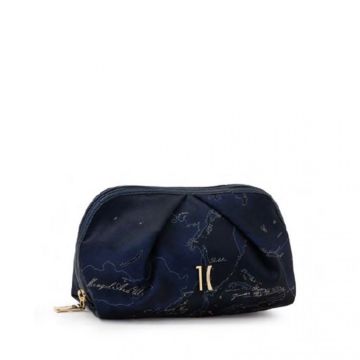 POCHETTE #BEAUTY MEDIO CON PINCES RASO LUCIDO STAMPA GEO BLU NOTTE