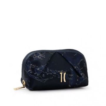 POCHETTE #BEAUTY PICCOLO CON PINCES RASO LUCIDO STAMPA GEO BLU NOTTE
