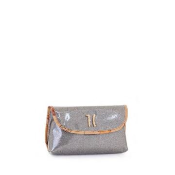 POCHETTE #BEAUTY PICCOLO CON PATTA NAPPA SINTETICA GLITTER ACCIAIO